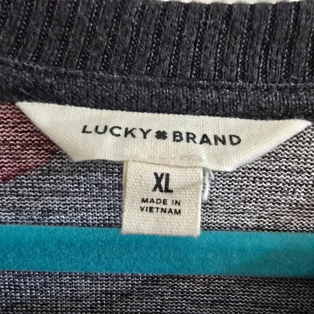 Lucky Brand Cloud Jersey Sweatshirt In Charcoal W/ Red White Hearts - Picture 5 of 8